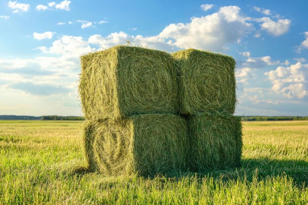 High-quality alfalfa hay bales used as protein and calcium-rich fodder for dairy cattle, goats, horses, and sheep.