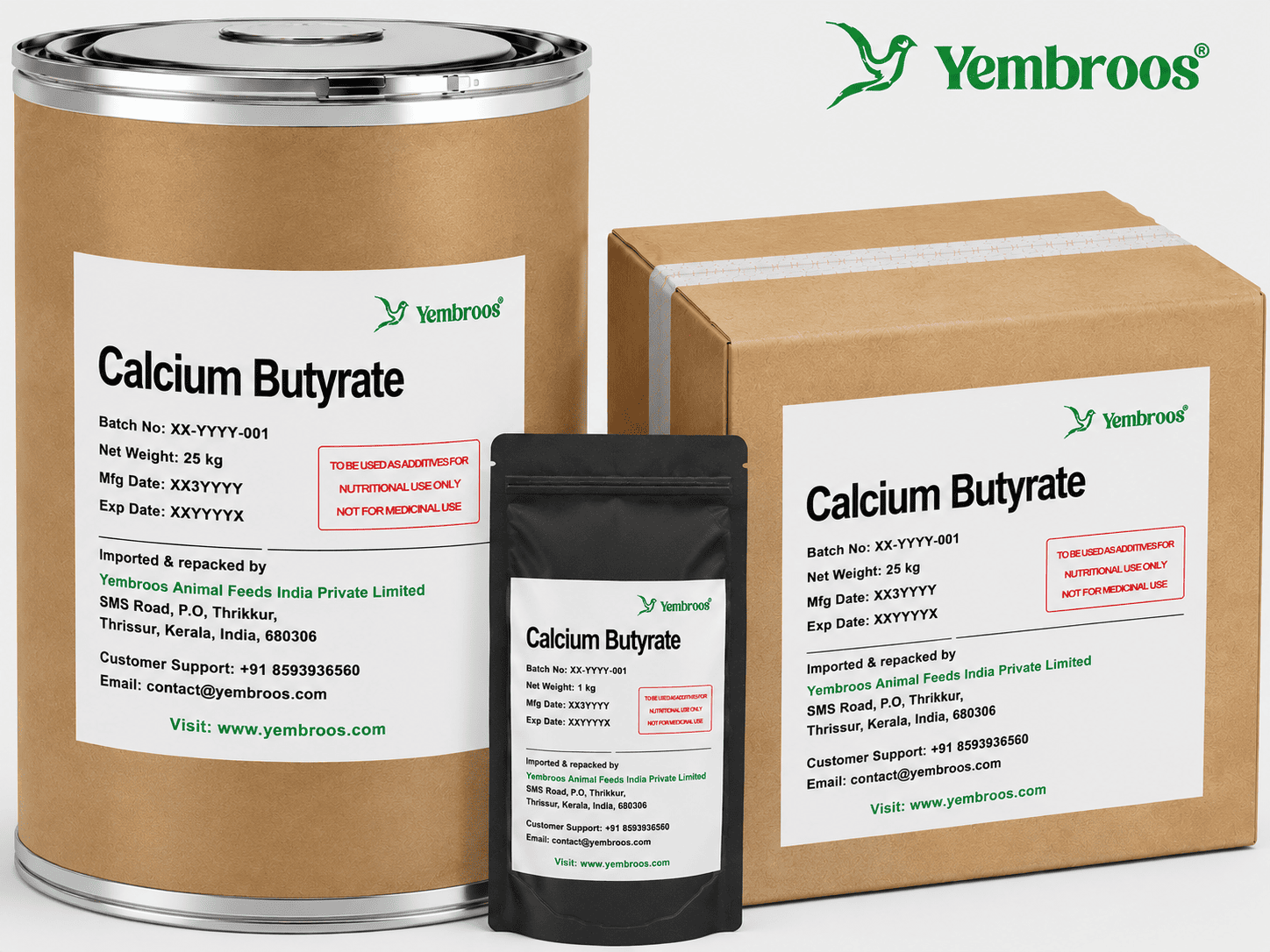 Calcium Butyrate Manufacturer Supplier Exporter and Importer in India | Yembroos Animal Feeds India Pvt Ltd