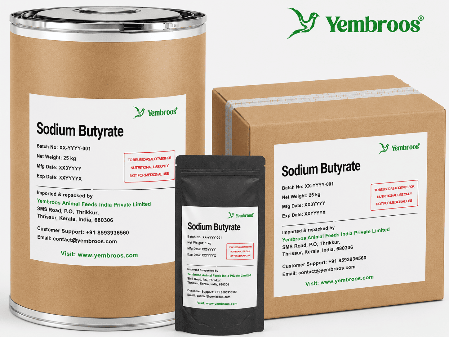 Sodium Butyrate Manufacturer Supplier Exporter and Importer in India | Yembroos Animal Feeds India Pvt Ltd