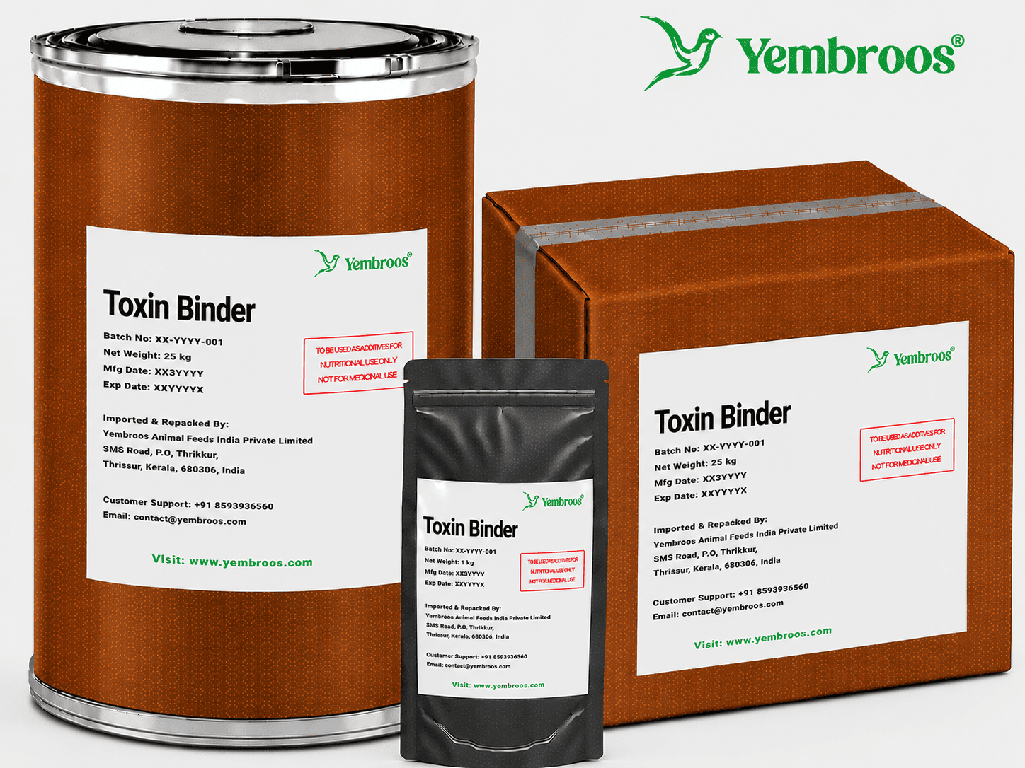 Yembroos Toxin Binder Manufacturer Supplier Exporter and Importer in India | Mycotoxin Binder for Poultry Livestock and Aquaculture