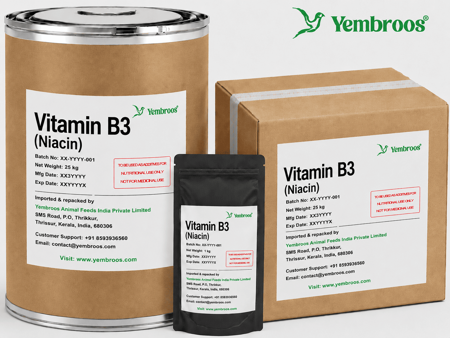 Vitamin B3 Niacin Manufacturer Supplier Exporter and Importer in India | Yembroos Animal Feeds India Pvt Ltd