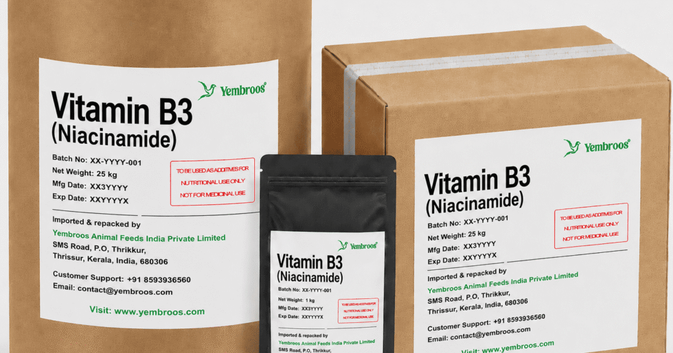 Vitamin B3 Niacinamide Manufacturer Supplier Exporter and Importer in India | Yembroos Animal Feeds India Pvt Ltd