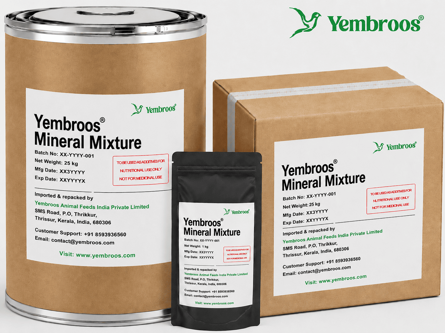 Yembroos Mineral Mixture Manufacturer Supplier Exporter and Importer in India | Veterinary and Animal Nutrition Mineral Supplement